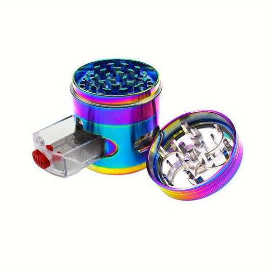 1 Set 2.4" 4-In-1 Rainbow Tobacco Herb Spice Grinder With Handle Crank & Drawer Crusher