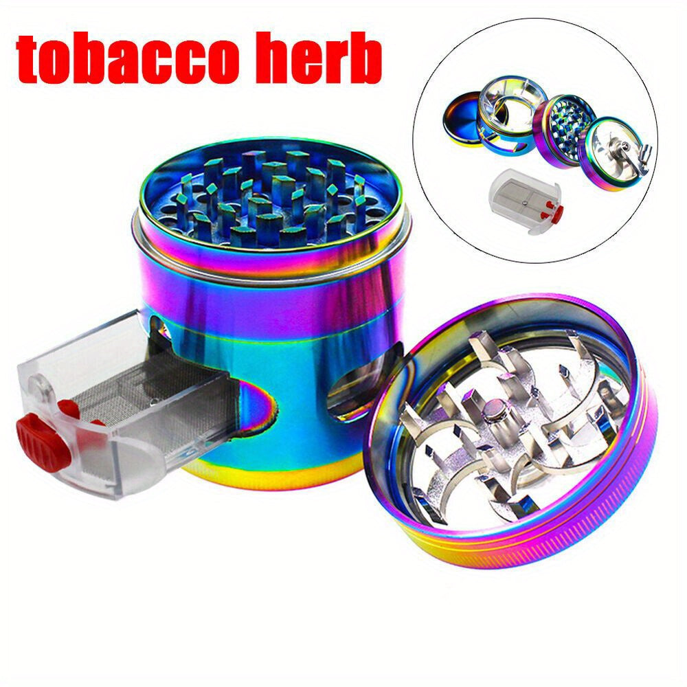 1 Set 2.4" 4-In-1 Rainbow Tobacco Herb Spice Grinder With Handle Crank & Drawer Crusher