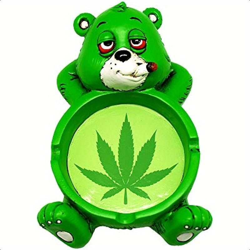 Stoner Bear Polyresin Ashtray 4"x6" - Leaf Design with Built-in Cigarette Rest, Compact Square Ashtray for Home, Office & Travel - Novelty Stoner Gift for Adults, Ashtray for Smoking, Travel Smoking Accessory, Playful Design,