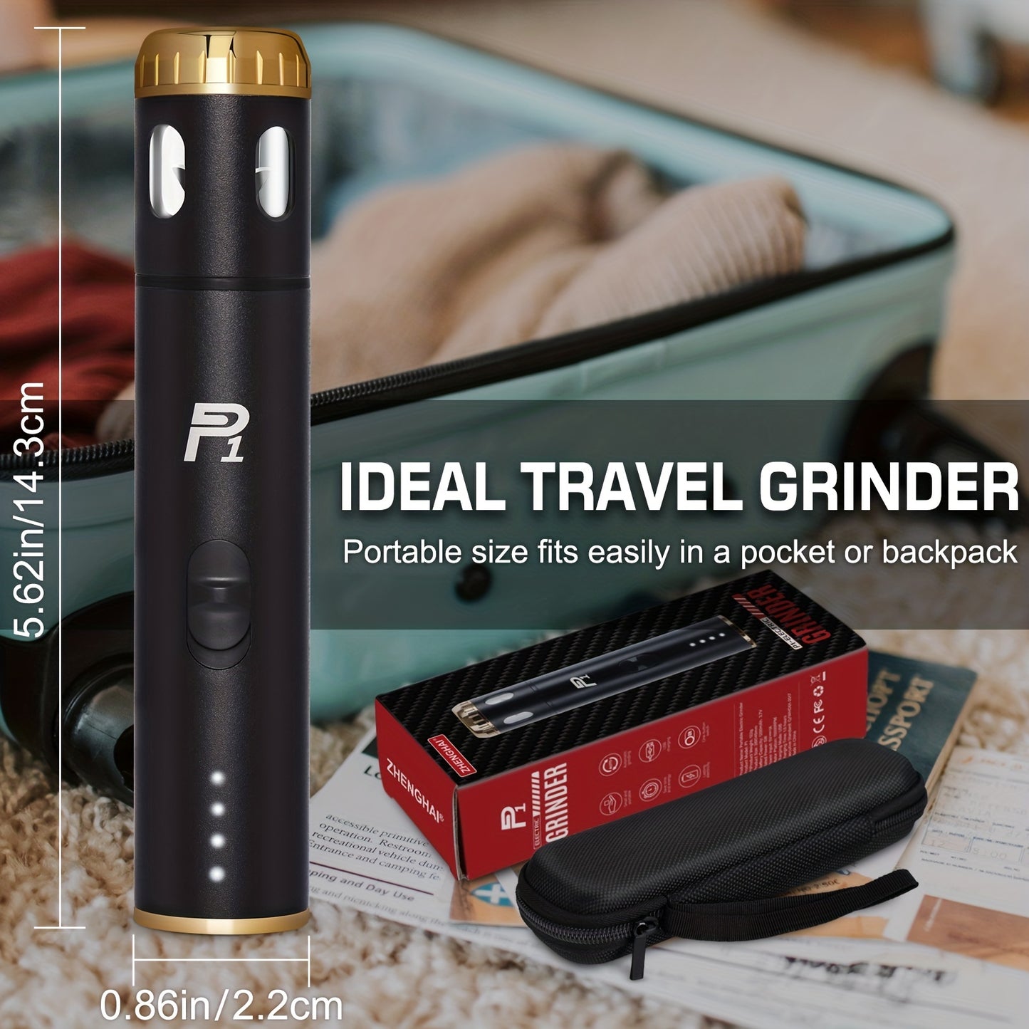 USB Rechargeable Electric Tobacco Herb Grinder 1pc with Quick Grinding, Cone Loader, Portable Storage Bag Included - Smoking Accessories