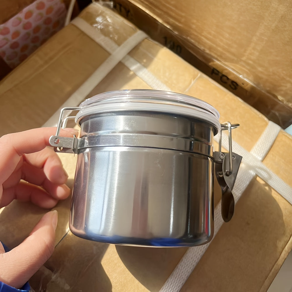 1pc Airtight Smell-Proof Stash Jar with Transparent Lid - Durable Stainless Steel Herb & Tobacco Storage Container, Moisture-Resistant Sealed Canister with Blue Handle and Clasp Closure for Secure Cigarette Storage