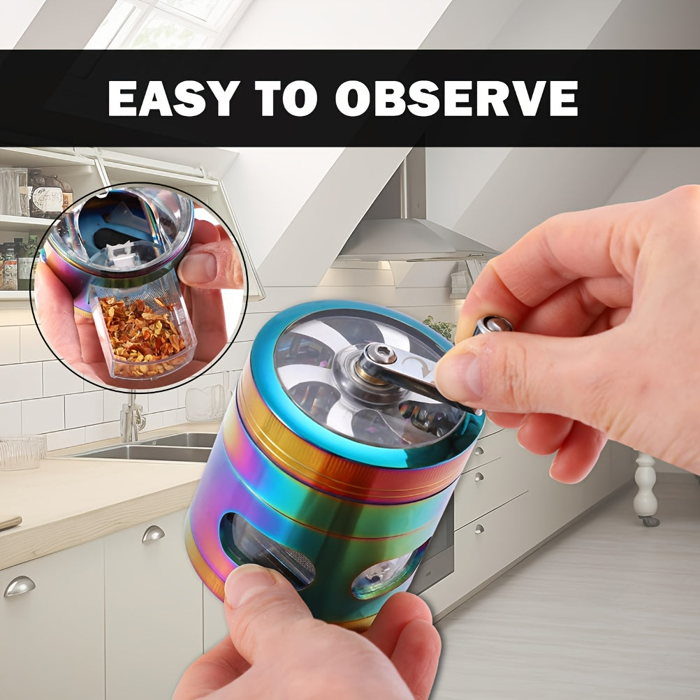 1pc 63mm/2.5Inch-4 Layer Hand Cranked Colorful Spice Tobacco Grinder New Thickened Weighted Zinc Alloy Grinder. Halloween, Thanksgiving, Christmas, Valentine'S Day Gift, Friend Gift, Family Gift.