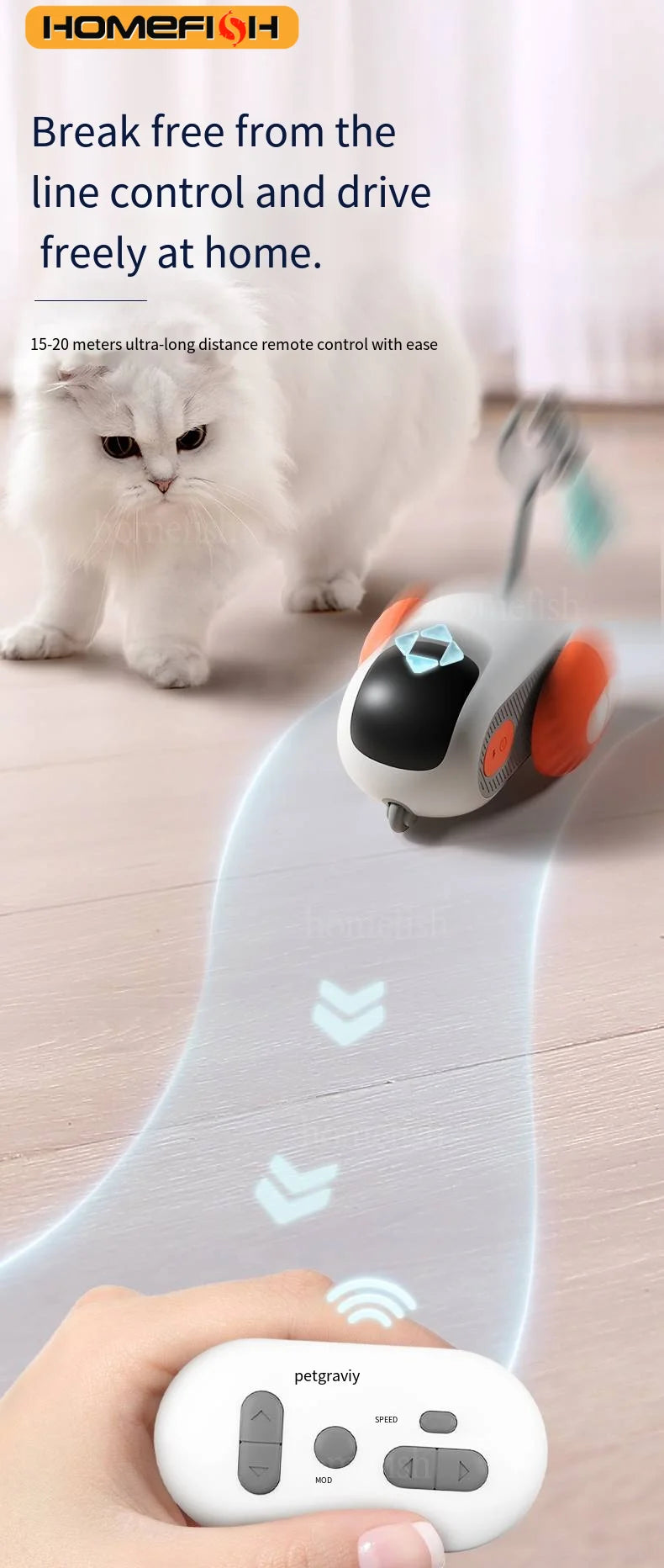 Smart Cat Toy 2 Modes Automatic Moving Remote Controlled Toy Car for Cats Dogs Interactive Playing Kitten Training Pet Supplies