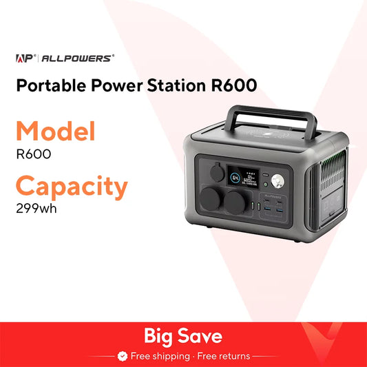 ALLPOWERS Portable Power Station R600, 299Wh LiFeP04 Battery with 2x 600W (1200W Surge) AC Outlets for Outdoor Camping RV Home
