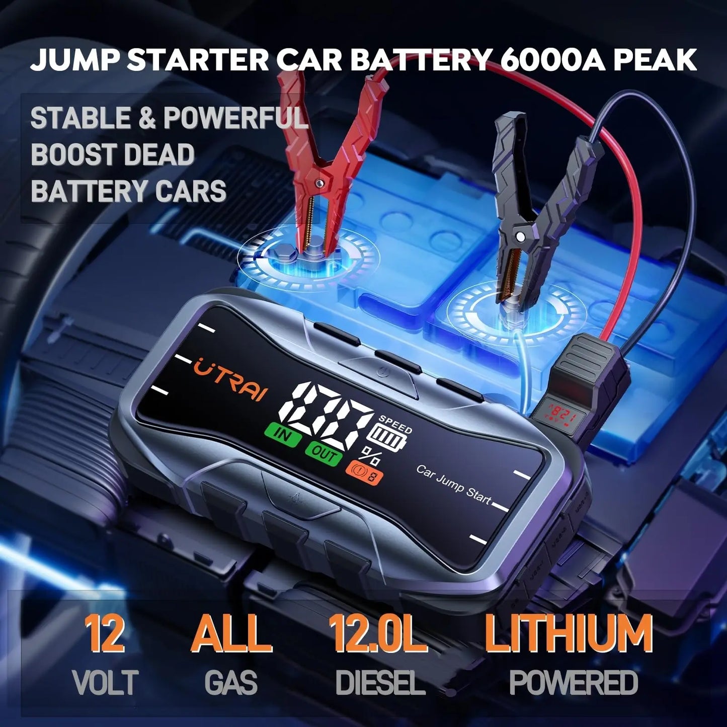 UTRAI  27000mAh Car Jump Starter Power Bank 6000A Car Booster Auto Emergency Starting Device Jump Start for Petrol Diesel