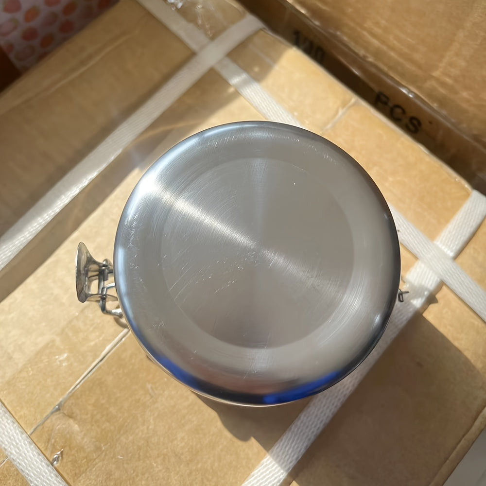 1pc Airtight Smell-Proof Stash Jar with Transparent Lid - Durable Stainless Steel Herb & Tobacco Storage Container, Moisture-Resistant Sealed Canister with Blue Handle and Clasp Closure for Secure Cigarette Storage