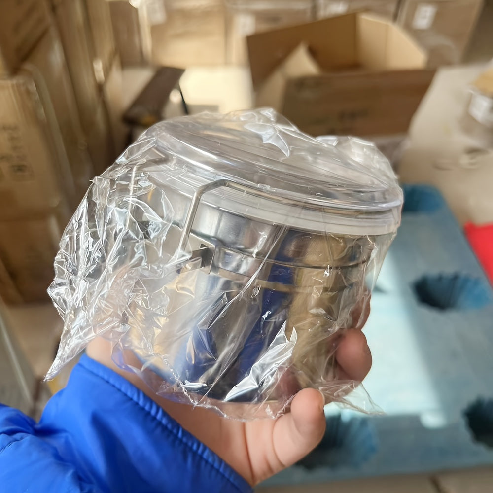 1pc Airtight Smell-Proof Stash Jar with Transparent Lid - Durable Stainless Steel Herb & Tobacco Storage Container, Moisture-Resistant Sealed Canister with Blue Handle and Clasp Closure for Secure Cigarette Storage